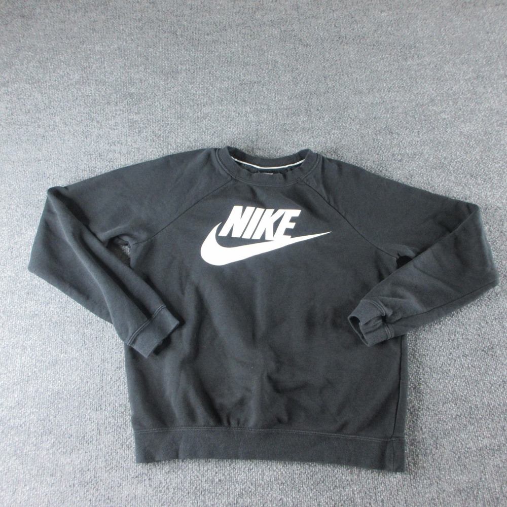 Nike Sweatshirt Womens S‎ Black Fleece Pullover Raglan Crew Neck Swoosh Logo